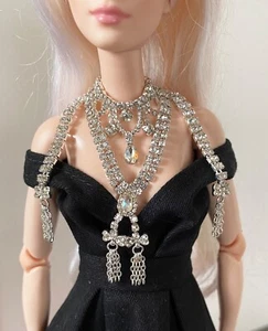 1:6 miniature handmade doll Marie Antoinette Inspired Rhinestone Silver Necklace - Picture 1 of 10
