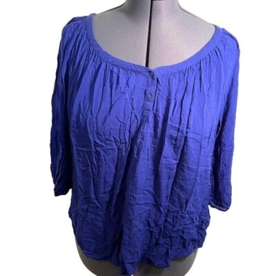 Blusa para mujer JC Penney talla grande 1X popover manga 3/4 azul real 2 botones Foto 1 de 4