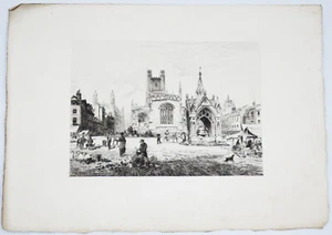 Impresión antigua grabada Henri Toussaint Market Hill, Cambridge 1879 - Imagen 1 de 2