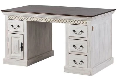 Schreibtisch Mango / Akazie 140x80x76 weiß gewachst CASTLE-ANTIK #106 - Bild 1 von 4