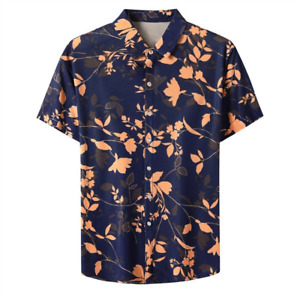 Herren Blumenaufdruck Hemd Kurzarm Freizeit Knöpfe Hawaii Bluse Top
