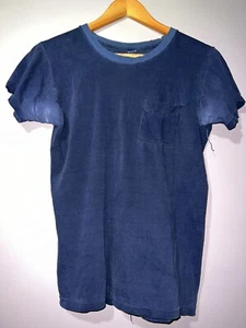 VINTAGE 1970's DISTRESSED FADED THRASHED BEAT DOWN POCKET T SHIRT small blue. - Picture 1 of 4