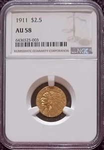 1911 Indian $2 1/2 oro cuarto águila, NGC AU58 - Imagen 1 de 3