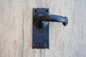 Vintage cast iron black painted Entrance Door Mortise handle pull rustic farm