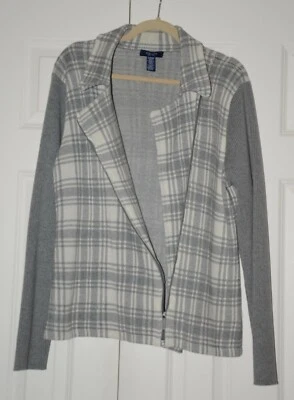 Chaqueta Suéter Tejida Chaps Talla XL Gris Blanco Cuadros Cremallera Asimétrica Nueva Foto 1 de 4