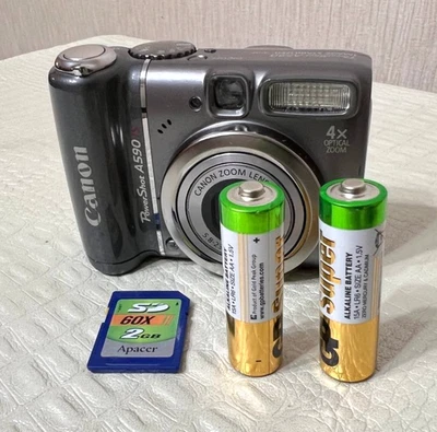 Canon PowerShot A590 IS 8.0MP Digital Camera w SD Card - Gray - Tested & Working - Image 1 of 4