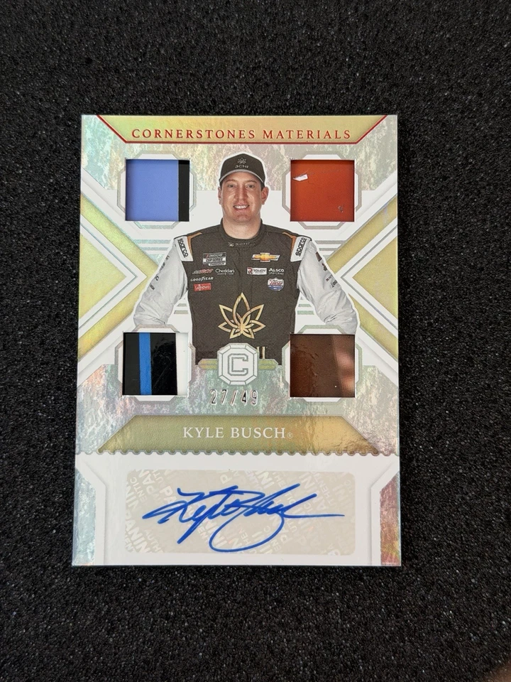 2023 Kyle Busch Panini Chronicles Cornerstones Materials Quad Relic Auto 27/49 - Image 1 of 2