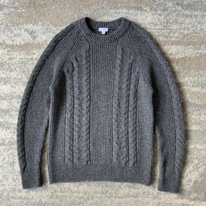 Sunspel Chunky Heavy Cable Knit Wool Jumper Grey Medium Donegal Fisherman - Picture 1 of 9