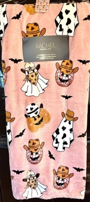 Manta de felpa rosa Rachel Roy VIRAL Western Cowboy Ghosts & Disco Ball nueva con etiquetas Foto 1 de 4