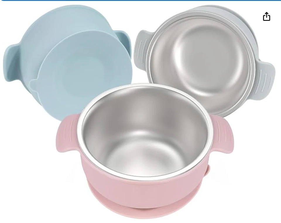 Bella's Friends Cuencos para Bebé de Acero Inoxidable y Silicona con Ventosa Paquete de 3,3 Foto 1 de 4