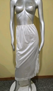 Vintage Long Half Bottom Slip Nylon Lace Trims Medium/Waist 27-29 White USA - Picture 1 of 4
