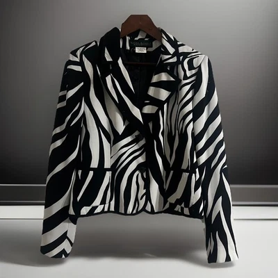 Vintage Harve Bernard Women’s Zebra Jacket Size 10 Crop 1980’s Monochrome  - Image 1 of 4