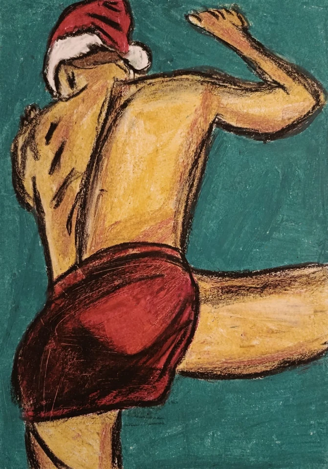 Santa Portrait Gemälde Papier A4 Ölpastell Kunst, Oil Pastel  Art Paper A4 - Bild 1 von 1