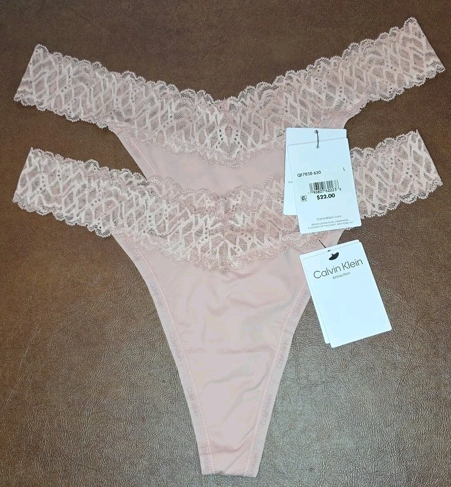 Tanga de encaje elástico suave rosa Calvin Klein MUJER GRANDE 2 pares Foto 1 de 4