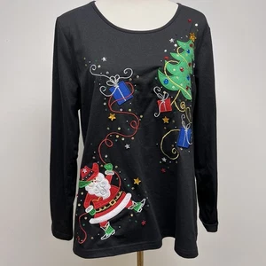Top Navidad Vacaciones XL Santa Rodeo Country Western Lentejuelas Bordadas Abuela - Imagen 1 de 3