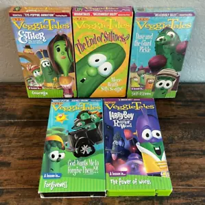Lot of 5 Veggietales VHS Tapes Pre-Owned - Forgiveness Courage Self-Esteem Silly - Picture 1 of 7