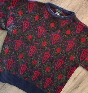 Maglione uomo vintage BRONZINI XL nero rosso navy argento accenti metallizzati acrilico - Foto 1 di 8