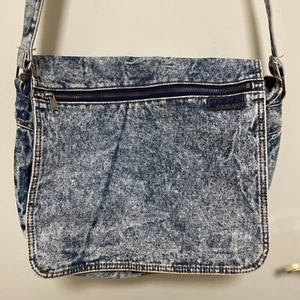 Vintage 80’s Stonewashed Acid Washed Denim Messenger Bag Satchel Purse - Picture 1 of 9