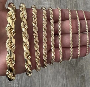 14K Gold Rope REAL Solid 925 Sterling Silver Necklace Multiple Sizes - Picture 1 of 12