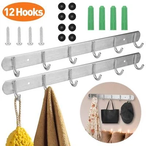 12/6 Hook Wall Mount Key Bag Towel Rack Hanger Holder Coat Robe Hat Clothes Rack - Picture 1 of 10