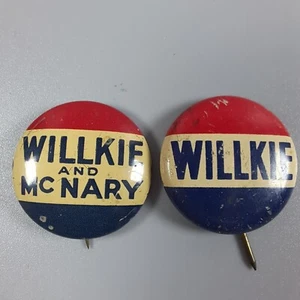 Vintage 1940 Willkie McNary Political Presidential Buttons Tin Litho Pair 7/8" - Picture 1 of 5