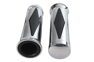 Diamond Style Grip Set with Chrome End Cap Harley Shovelhead Sportster   1974-up - Picture 1 of 4
