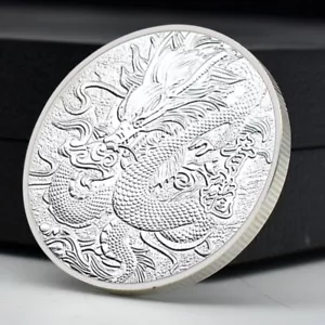 Chinese Green Dragon Silver Plated Ornament Medal Mythical Animal Collect Coin - Picture 1 of 12