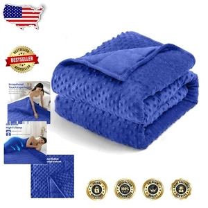 Cozy King Size Minky Dot Weighted Blanket for Stress Relief - 25 lbs Blue - Picture 1 of 9