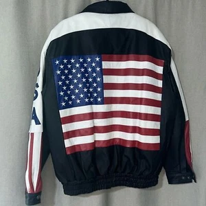 Vintage 1990s Oscar Piel USA Leather Varsity Jacket large - Picture 1 of 11