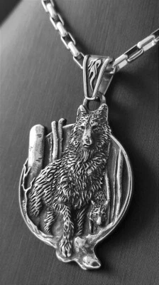 Wolf Fenrir Anhänger Edelstahl Kette Wikinger Jäger Herren Schmuck Biker 227B - Bild 1 von 4