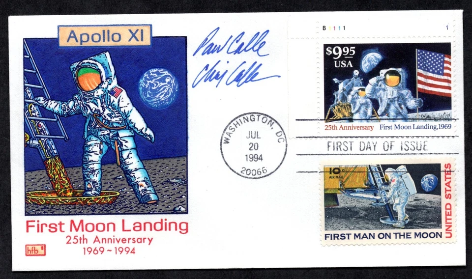 US 1994 FIRST APOLLO XI MOON LANDING $9.95 EXPRESS MAIL STAMP FDC WITH AUTOGRAPH - Image 1 of 3