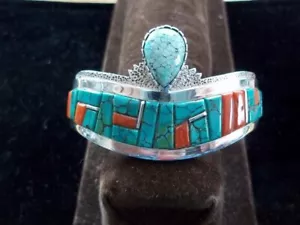Nice spider web sterling silver inlay bracelet, with outstanding cab. - Picture 1 of 8