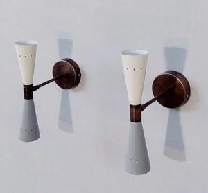 1950's Mid Century Modern Brass Italian Wall Sconce Stilnovo Wall Fixture Lamps - Picture 1 of 5