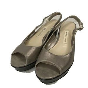 Dana Buchman Wedge Sandals Silver Metallic Upper Shoes Size US 7.5 Comfortable - Picture 1 of 8