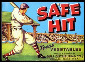 Vintage Menge 20 SAFE HIT TEXAS GEMÜSE DOSEN ETIKETTEN Baseballspieler UNBENUTZT NOS - Bild 1 von 2