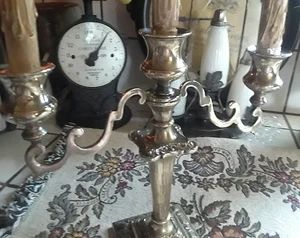 ANTIQUE FRENCH SOLID BRASS 3 ARM CHURCH CANDELABRA◇ORNATE TRINITY 3 FLAME BEAUTY - Picture 1 of 9
