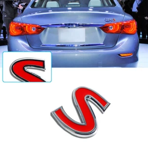 3D Red S Letter Car Emblem Trunk Lid Decal Badge For Infiniti Q50 Q60 Q70 - Foto 1 di 12