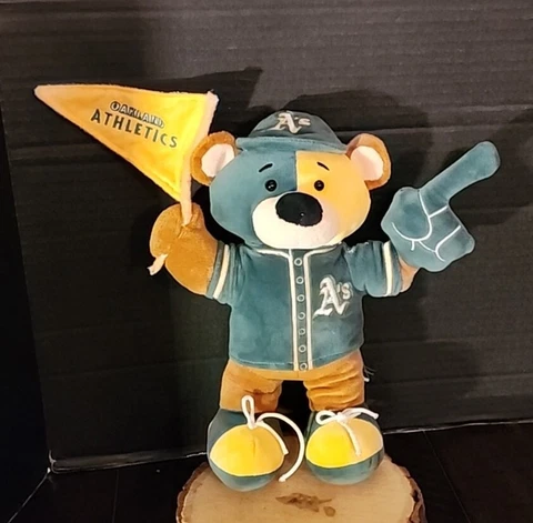 Oakland Athletics Plush Bear With Pennant And Foam Finger Cover
