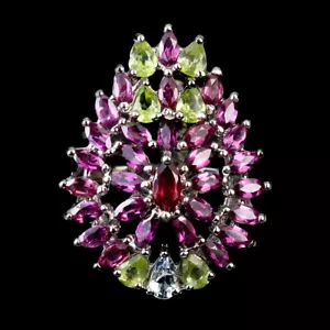 925 Sterlingsilber Ring Granat Aquamarin Peridot Edelstein Schmuck Größe 8.5 - Bild 1 von 13