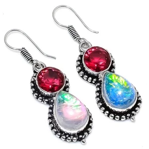 Triplet Opal Gemstone Handmade 925 Sterling Silver Jewelry Earring Size 1.85" - Picture 1 of 1