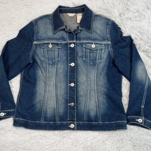 Giacca Laura Ashley donna Petite M blu jeans denim bottoni borchie scintillante - Foto 1 di 11