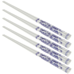  5 Pairs Chopsticks Reusable Blue and White Porcelain Dishwasher