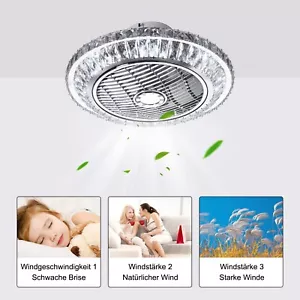 Modern Ceiling Fan with Lights,Crystal Chandelier Lamp Dimmable 3 Colour Remote - Picture 1 of 8