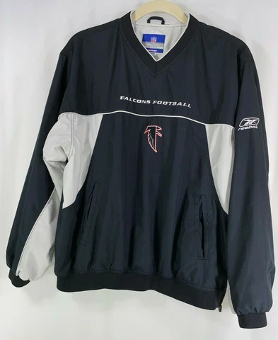 Atlanta Falcons NFL Reebok Mens XL Black Gray V Neck Long Sleeve Windbreaker Cover