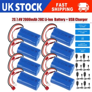 2S 7.4V 2000mAh Battery Li-Ion Battery 20C T Plug USB Charger for RC MJX F45/T55 - Picture 1 of 47