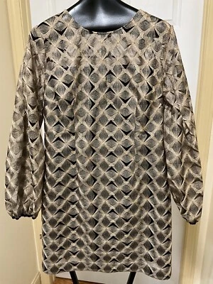 Novo Vestido Trina Turk Preto Dourado Totalmente Forrado Comprimento do Joelho 12 MSRP $298 - Imagem 1 de 4