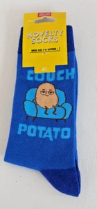 MENS SOCKS 7-11 (approx) COUCH POTATO NOVELTY FUN BLUE - Picture 1 of 2