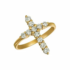 0.50 Carat Natural Diamond Cross Ring G SI 14K Yellow Gold - Foto 1 di 2