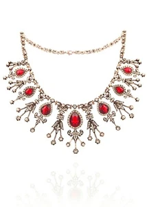 Turkish Handmade Hurrem - Classic Ottoman Style Ruby Necklace With Rhinestones - Picture 1 of 2