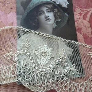 SCHÖNE edwardianische französische Netz Spitzenmanschetten, bestickt, für Puppen, Erbstück Nähen - Bild 1 von 3